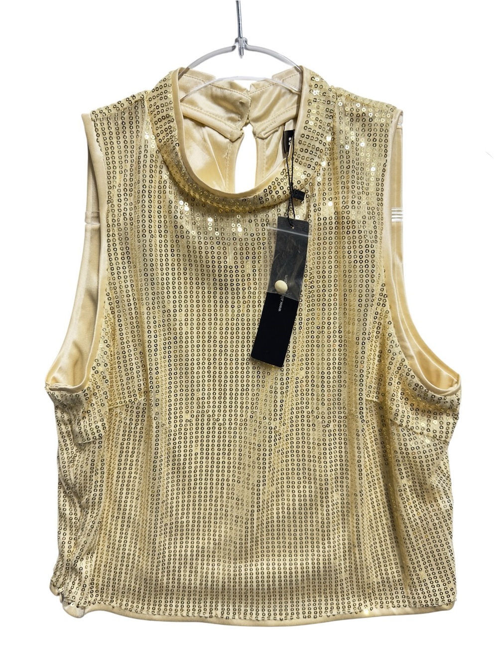 NEW Satin Silky Knit Sequin Beaded Jeweled Tank Top Crop Blouse